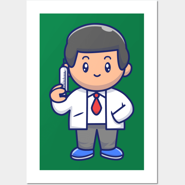 Cute Doctor Holding Injection Cartoon Wall Art by Catalyst Labs